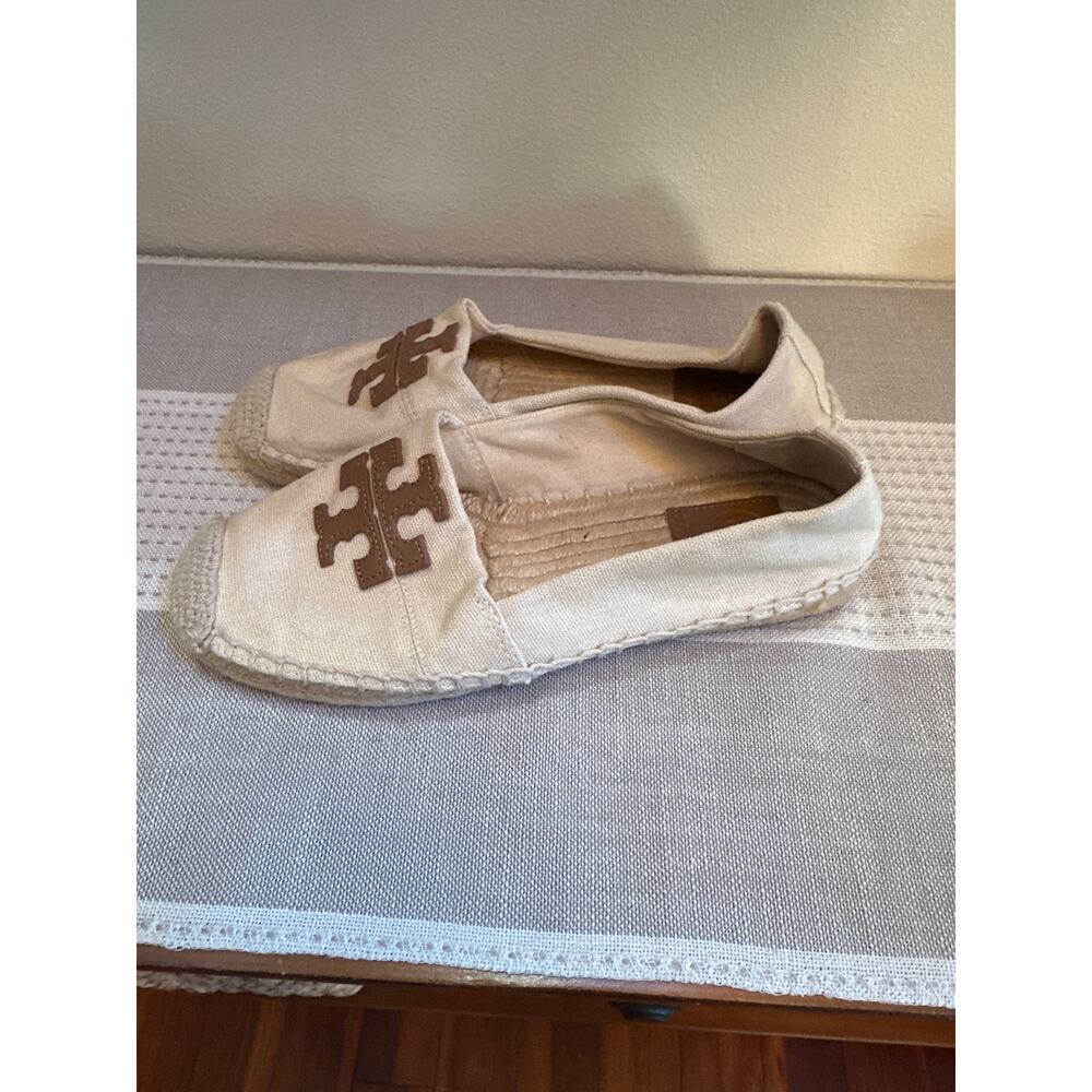 Tory Burch Weston Flat Espadrille Duluce De Leche with Tan Leather Size 5.5 - Picture 4 of 9